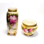 A Royal Worcester rose painted vase signed W H Austin and a Royal Worcester rose painted bowl . Both