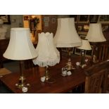 A pair of Corinthian column modern table lamps, and four other modern table lamps, (no shades)