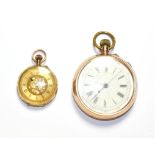 A pocket watch with case stamped 9k, and a lady's 9 carat gold fob watch (2). Pocket watch is