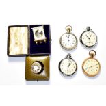 A gold plated pocket watch, lady's fob watch with case stamped 935, two Smith's pocket watches,