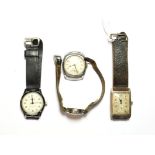 A silver Art Deco rectangular wristwatch, a J.W. Benson chrome plated wristwatch, a Smiths
