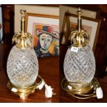 A pair of Waterford crystal pineapple shaped table lamps, acid etched marks, 43cm including
