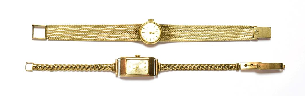 A lady's Omega 9 carat gold wristwatch and another 9 carat gold wristwatch signed Imaco . Omega