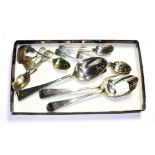 A collection of silver, comprising: three various silver table-spoons; a set of silver Fiddle