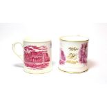 Two 19th century transfer printed mugs, both depicting scenes of ''Ironbridge Shropshire'', and ''