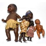 Heubach Koppelsdorf 399 bisque socket head doll, with original earrings and grass skirt, another