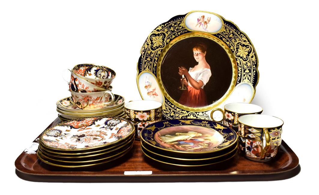 A Vienna porcelain cabinet plate, titled ''Gute Nacht'', three Vienna porcelain side plates, six