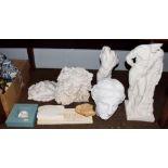 A selection of plaster cast items including, a Classical style figure of Hercules, a torso figure of
