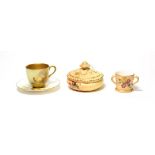 Royal Worcester cabinet cup and saucer decorated with sheep, signed E. Barker, together with a blush