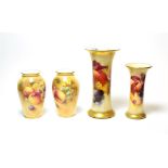 A pair of Royal Worcester fruit painted vases, signed indistinct and two other Royal Worcester