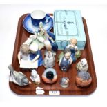 Copenhagen models including children reading and Kingfisher with catch together with Lladro boxed