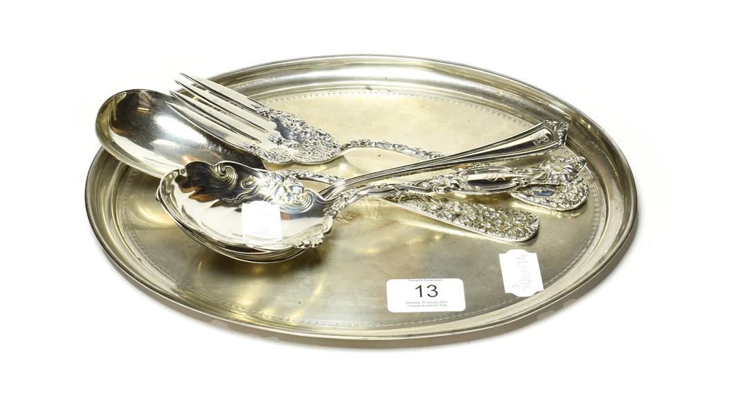 A George V silver dressing-table tray, by Synyer and Beddoes, Birmingham, 1924, oval and engraved