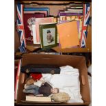 Assorted dolls items, including a small dolls case, dolls clothes, Victorian white cotton