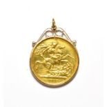 A two pound coin, dated 1902, loose mounted as a pendant . Loose mount hallmarked for 9 carat gold