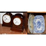 A mahogany striking table clock retailed by Winsor Bishop, Norwich, another striking mantel clock