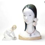 A Lladro bust of a lady and another Lladro figure of a young girl