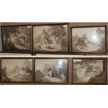 British School (early 19th century) A set of six rural scenes en grisaille, 26cm by 37cm and smaller