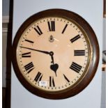 An oak cased wall timepiece, dial later inscribed 'RAF', 20th century . Dial size 14 inches wide,