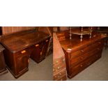 A mahogany kneehole desk, together with a Victorian mahogany dressing chest, 114cm by 56cm by