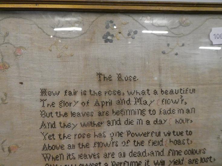 An 1815 sampler, by Rebecca Clemenson of Lancaster, together with a silk work picture of roses, - Image 3 of 10