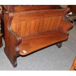 A small pitch pine church pew, 114cm by 40cm by 85cm