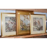 British School (late 19th century) Three bird studies in the Aesthetic movement style,