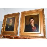 British school (19th century) Portrait of gentleman in a black suit, oil on canvas, together with