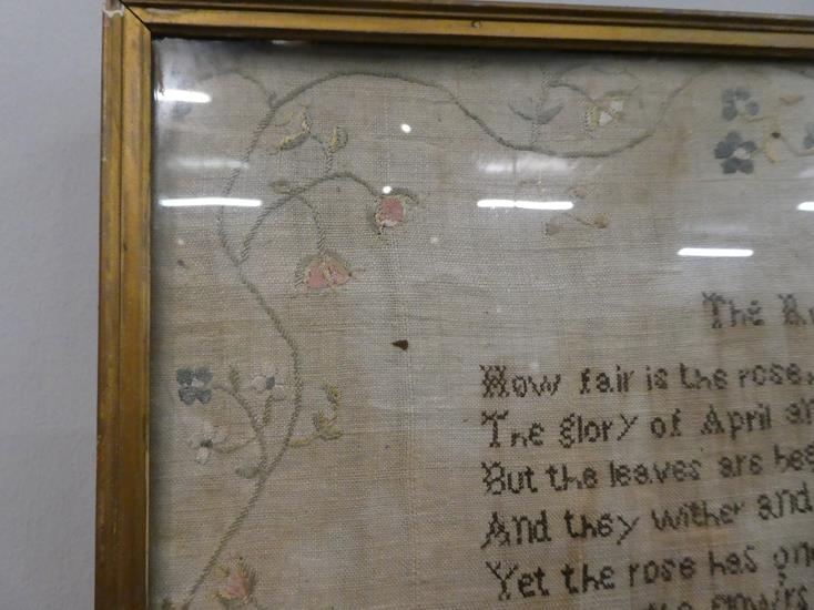 An 1815 sampler, by Rebecca Clemenson of Lancaster, together with a silk work picture of roses, - Image 7 of 10