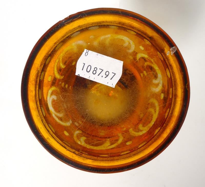 A Bohemian Amber Overlay Clear Glass Goblet Vase and Cover, mid 19th century, the panelled bowl - Image 9 of 29