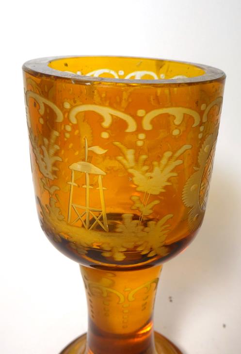 A Bohemian Amber Overlay Clear Glass Goblet Vase and Cover, mid 19th century, the panelled bowl - Image 13 of 29