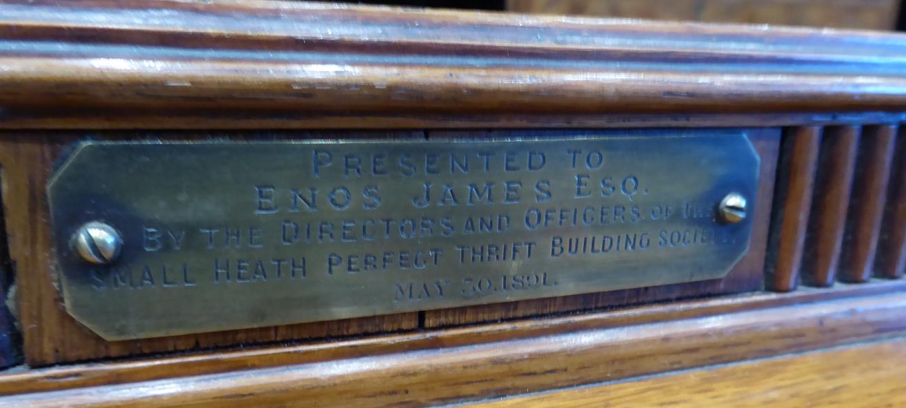 A Victorian Oak Correspondence Box, with presentation plaque dated May 30th 1891, the moulded - Image 5 of 10