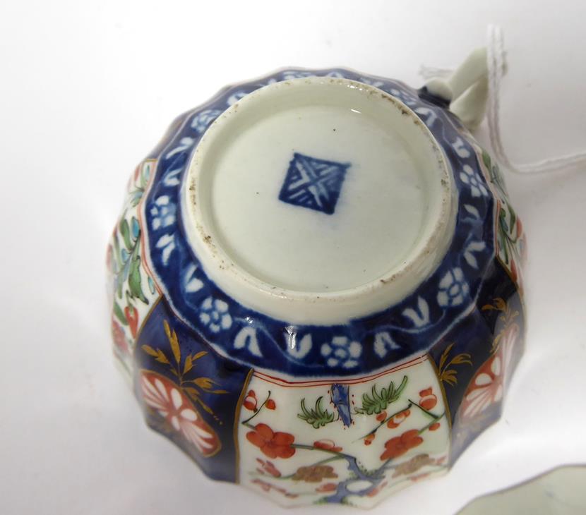 A Worcester Porcelain Teacup and Saucer, circa 1775, of fluted form, painted with the Rich Queens - Image 10 of 13