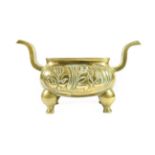 A Chinese Bronze Censer, Ding, Xuande marks but not of the period, of cushioned rectangular form