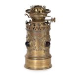 A Hinks Brass Oil Lamp, late 19th/early 20th century, of cylindrical form with pierced collar over