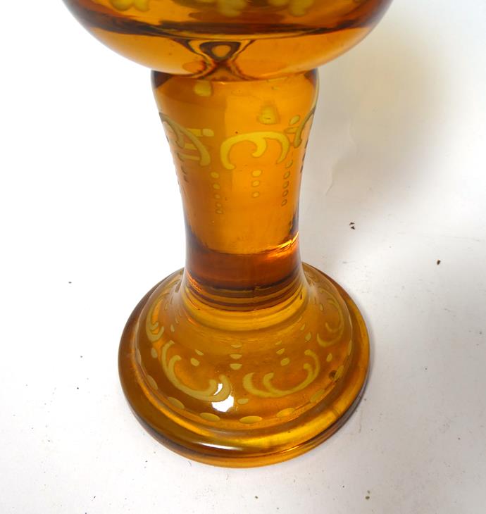 A Bohemian Amber Overlay Clear Glass Goblet Vase and Cover, mid 19th century, the panelled bowl - Image 15 of 29