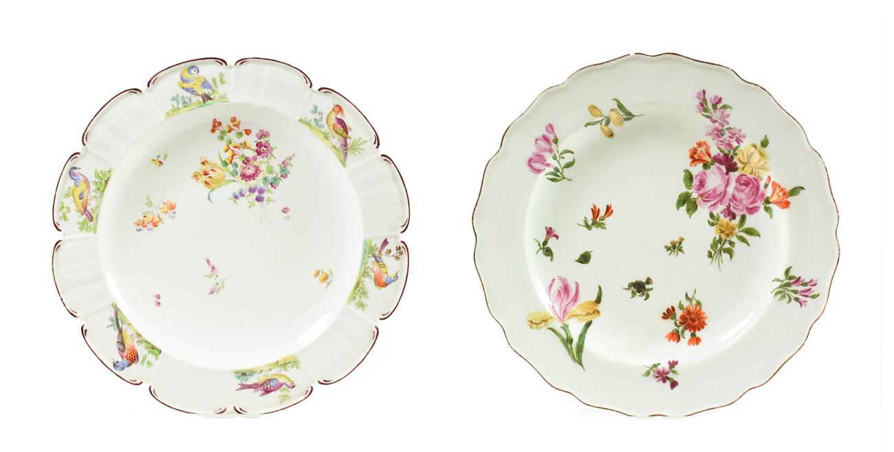 A Chelsea Porcelain Dessert Plate, circa 1755, painted with flowersprays and scattered sprigs within