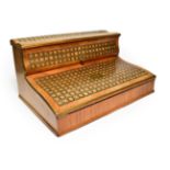 A Napoleon III Brass Bound, Mother-of-Pearl, Parquetry and Kingwood Writing Slope, the hinged