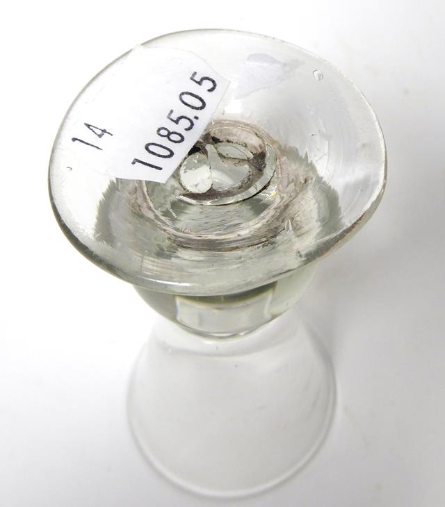 A Thistle Shaped Dram Glass, circa 1760, the conical bowl on a basal ball knop with air tear and - Image 2 of 6