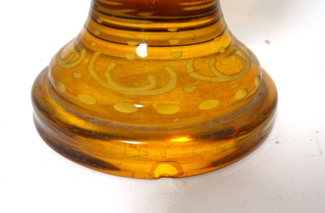 A Bohemian Amber Overlay Clear Glass Goblet Vase and Cover, mid 19th century, the panelled bowl - Image 18 of 29