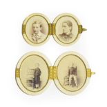 A Gilt Metal Mounted Ivory Double Photograph Frame, circa 1880, of hinged oval form, 9.5cm high; and