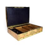 A Victorian Brass Mounted Walnut Writing Box, of slightly domed rectangular form, applied with