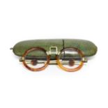 A Pair of Chinese Brass and Tortoiseshell Spectacles, 19th century, with circular frames and