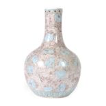 A Chinese Porcelain Bottle Vase, Tianquiping, early 20th century, painted in shades of pink and blue