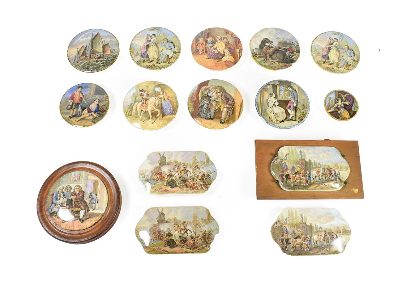 A Collection of Fifteen Various Pratt Type Pot Lids, 19th century, of circular and shaped