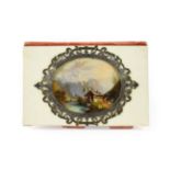 An Ivory Cased Aide de Memoire, circa 1860, of rectangular form, set with an Alpine landscape within