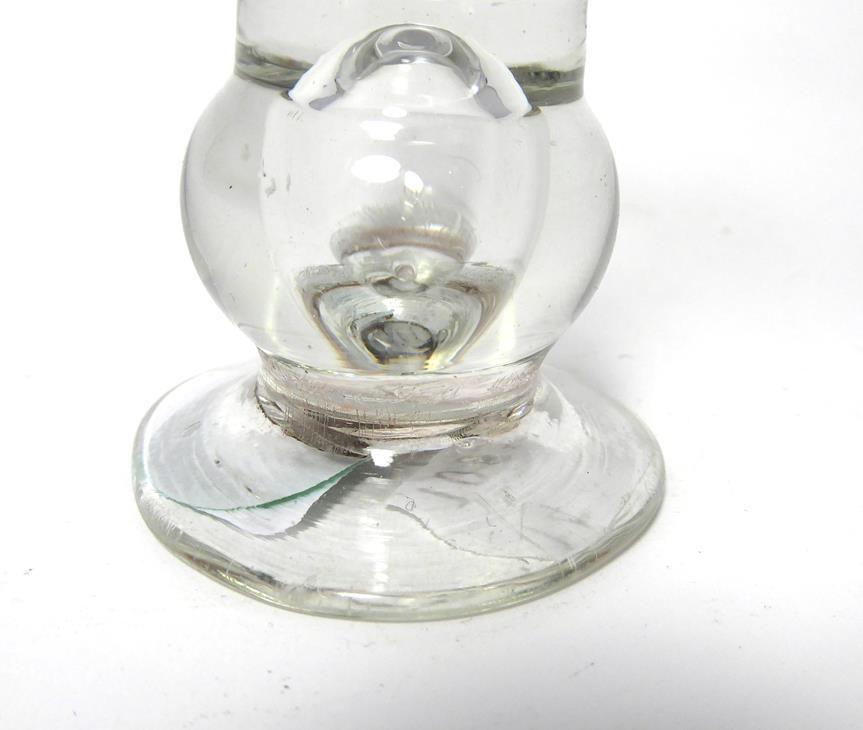 A Thistle Shaped Dram Glass, circa 1760, the conical bowl on a basal ball knop with air tear and - Image 5 of 6