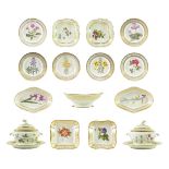 A Coalport Porcelain Botanical Dessert Service, circa 1810, painted with named botanical specimens