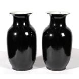 A Pair of Chinese Porcelain Mirror Black Glazed Vases, late Qing/Republic period, of lantern