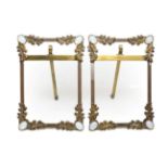 A Pair of Victorian Gilt Metal Easel-Back Photograph Frames, of rectangular form, the angles opaline