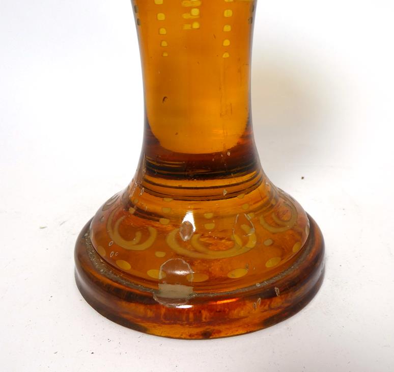 A Bohemian Amber Overlay Clear Glass Goblet Vase and Cover, mid 19th century, the panelled bowl - Image 5 of 29